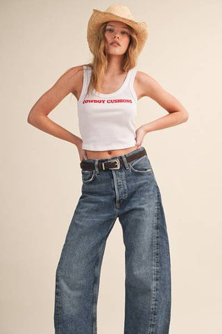 Cowboy Cushions Cropped Tank Top - White -