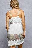 Aztec Embroidered Tassel Detail V-Neck Ruffle Short Dress - Ivory/Multi -