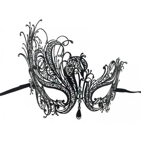 Metal Venetian Mask with Stones - Black
