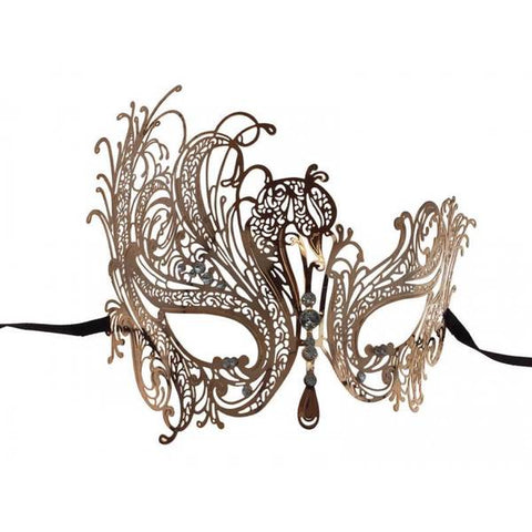 Laser-Cut Metal Half Face Mask with Diamonds - Rose Gold