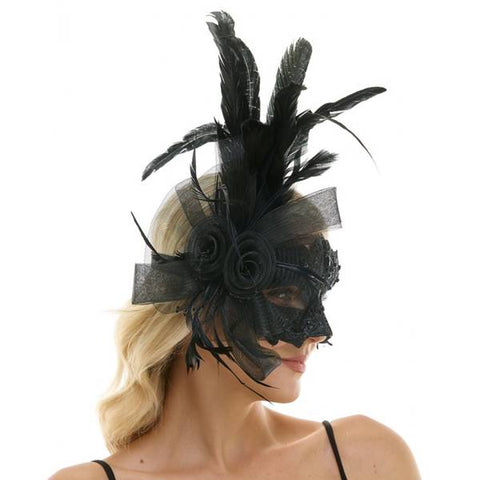 Fascinator mask with Feathers Aside - Black