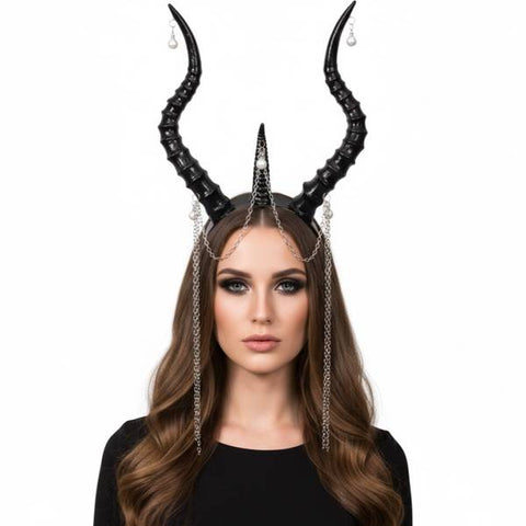 Horned Headpiece with Chains - Black