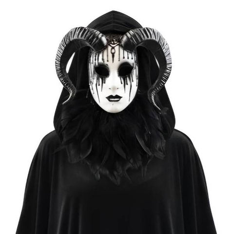 Demon Queen Horned Mask - Black/White