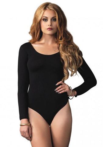 Opaque Long Sleeve Bodysuit - Black - One Size