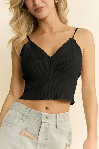 Ribbed Cami Top - Black -