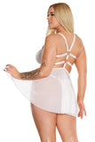 Net & Scallop Lace Babydoll & Thong - White -