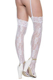 Lace Thigh High with Scattered Rhinestones - White - One Size