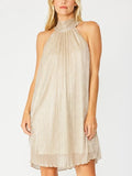 Peplum Dress with Self Tie Mock Neck Lining - Gold -