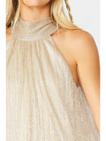 Peplum Dress with Self Tie Mock Neck Lining - Gold -