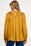 Satin Long Sleeve Top - Gold -