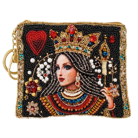 The Queen Playing Card Beaded Coin Purse