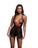 Midnight Rose Babydoll and Thong - Black/Hot Pink -