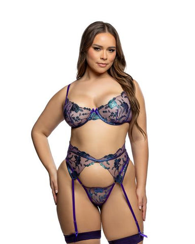 Electric Shimmer 3 Piece Garter Set - Purple -