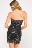 Power Mesh Tube Scalloped Edge Mini Dress - Black -