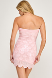 Power Mesh Tube Scalloped Edge Mini Dress - Pink -