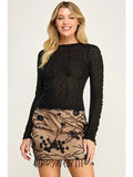 Beaded Mesh Mini Skirt - Nude/Black -