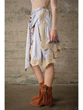 Western Print Lace Trim Wrap Skirt - Baby Blue -
