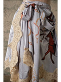 Western Print Lace Trim Wrap Skirt - Baby Blue -