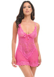 Soft Cup Lace Babydoll and G-String - Rose Violet -