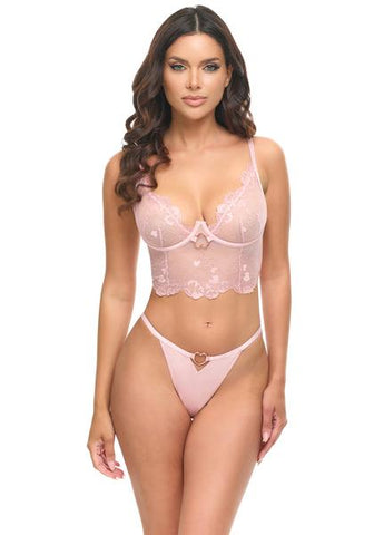 Clarissa Bustier and G-String Set - Crystal Rose -