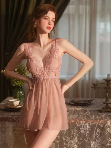 Emma Sheer Lace Babydoll and Panty - Petal Kiss - One Size