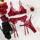 Siren's Kiss Four Piece Lace Set - Red -