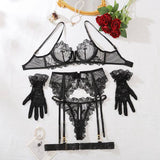 Midnight Bloom Lace Lingerie Set - Black -