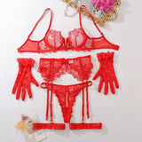 Midnight Bloom Lace Lingerie Set - Red -