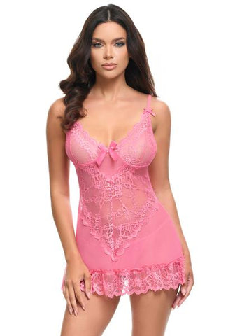 Soft Cup Lace Babydoll and G-String - Pink Lemonade -