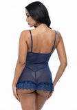 Soft Cup Lace Babydoll with G-String - Estate Blue -