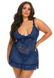 Soft Cup Lace Babydoll with G-String - Estate Blue -