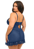 Soft Cup Lace Babydoll with G-String - Estate Blue -