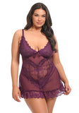 Soft Cup Lace Babydoll and G-String - Potent Purple -