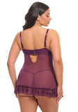 Soft Cup Lace Babydoll and G-String - Potent Purple -