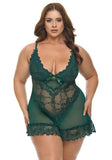 Soft Cup Lace Babydoll with G-String - Rain Forest -