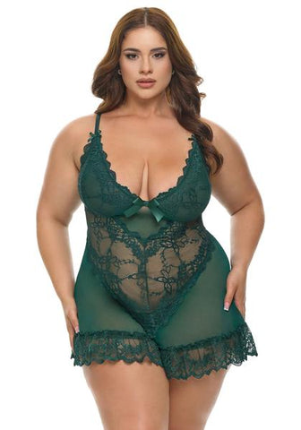 Soft Cup Lace Babydoll with G-String - Rain Forest -