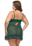 Soft Cup Lace Babydoll with G-String - Rain Forest -