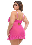 Soft Cup Lace Babydoll and G-String - Rose Violet -