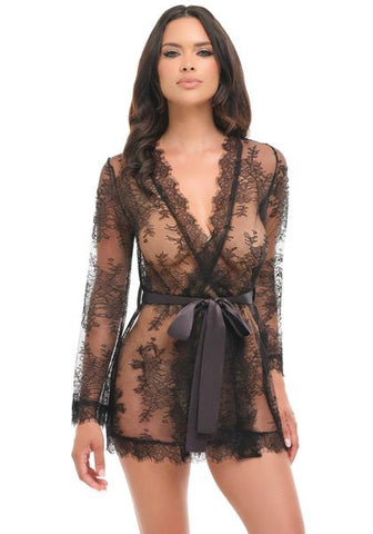 Amore Eyelash Lace Robe - Black -