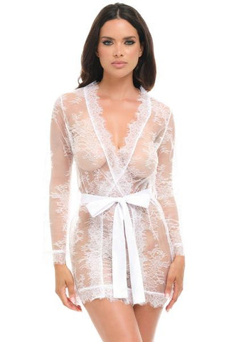 Amore Eyelash Lace Robe - White -