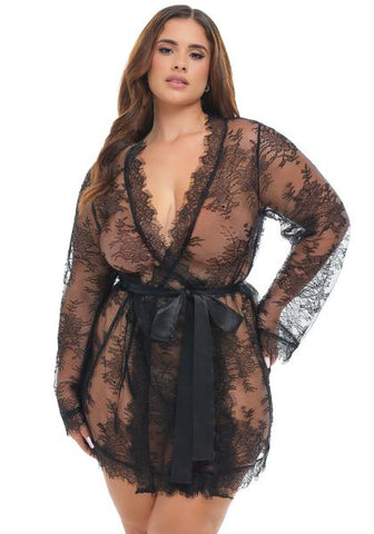 Amore Eyelash Lace Robe - Black - 1/2X