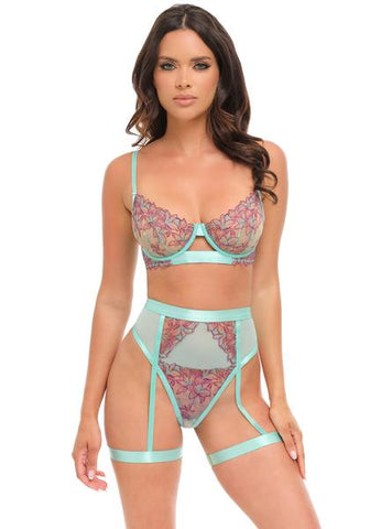 Adaline Two Piece Set with Attached Garter Stays - Lily Pond/Mojito -