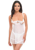 Clarinda Peek-a-boo Babydoll and G-String - Bright White -