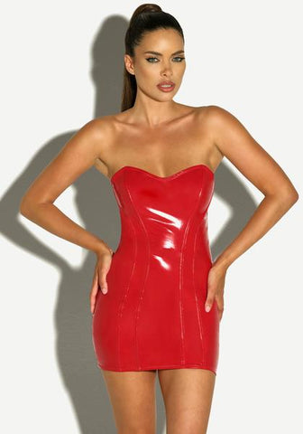 Rider Vinyl Bustier Dress - Red -