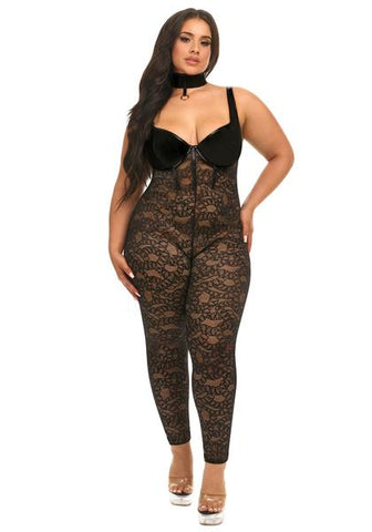 Wear Me Now, Wear Me Later Snake Lace Bodysuit - Black -