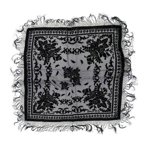 Square Burnout Velvet Scarf - Black