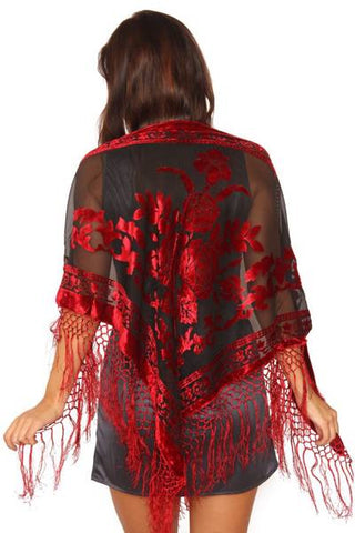 Velvet Triangle Scarf - Red/Black