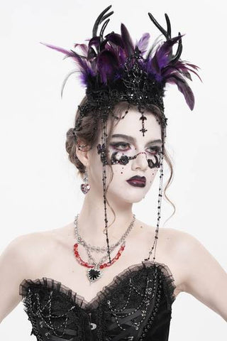 Gothic Feather Headpiece with Chain Accents - Black