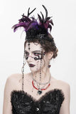 Gothic Feather Headpiece with Chain Accents - Black