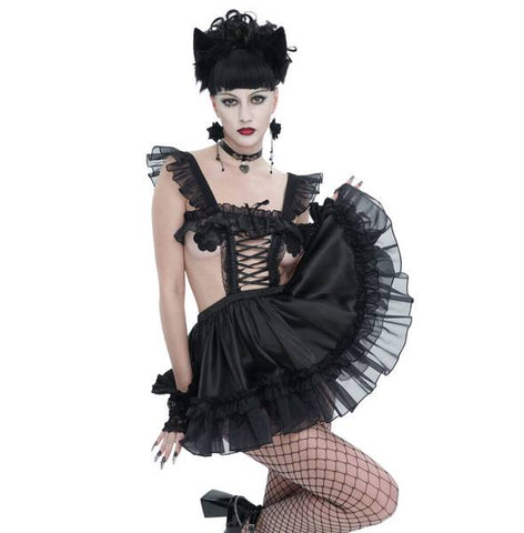 Laced Ruffle Lingerie Dress - Black -